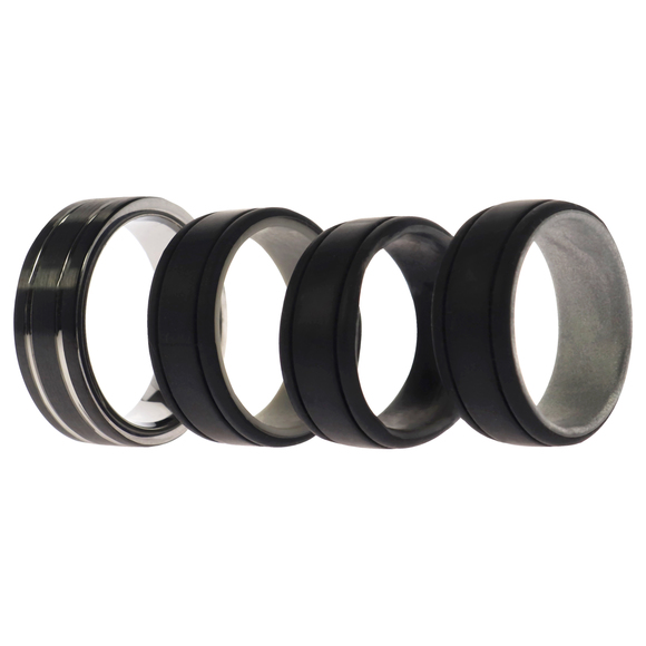 Silicone Wedding Twin 2Layer Ring Set - Black by ROQ for Men - 4 x 11 mm Ring - Picture 2 of 2